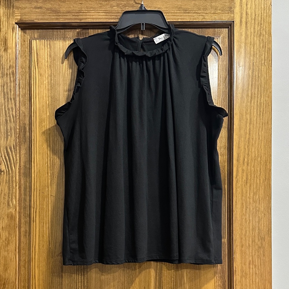 Ruffle Mock Neck Sleeveless Camisole - Black